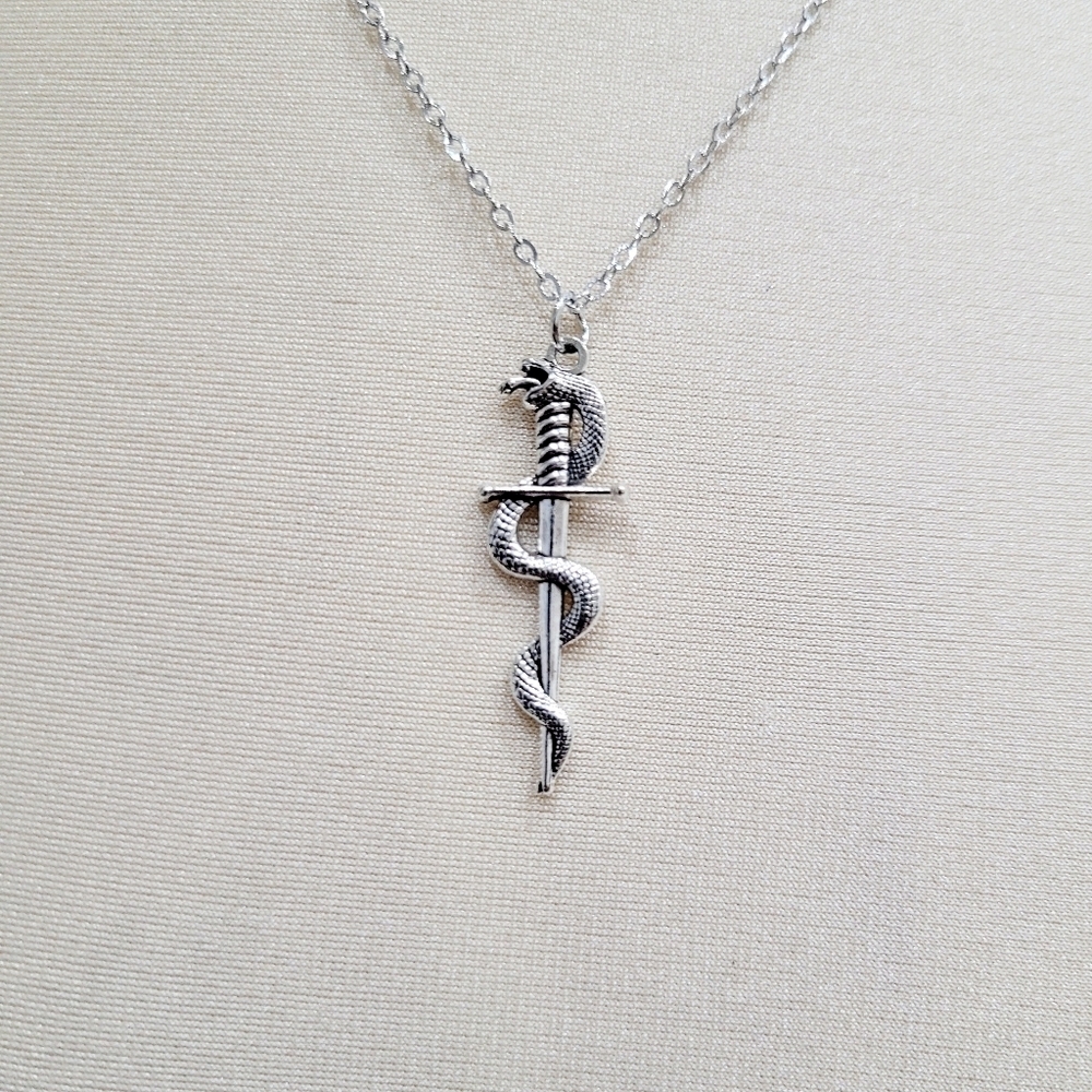 Brand New Silver Snake & Sword Necklace